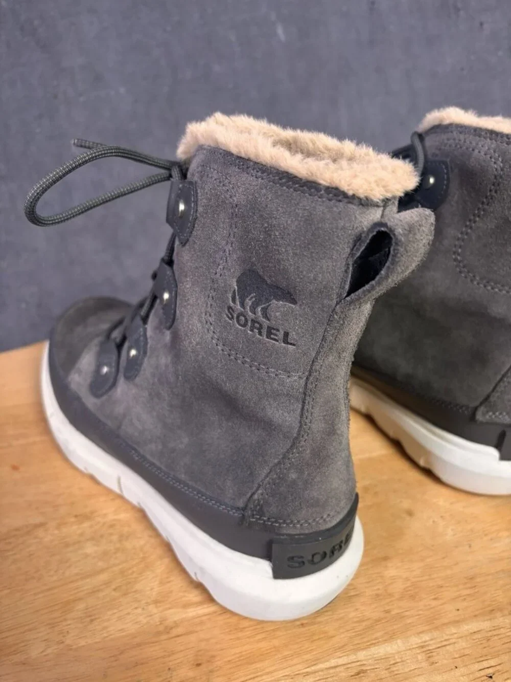 Sorel Womens Explorer Joan Snow Winter Boots Gray Suede Faux Fur NL4462-028 US 7